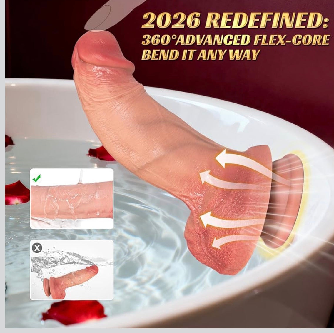 Consolador realista color carne con fuerte ventosa – Silicona premium de 6.88”, 4.92” insertable, curvado, manos libres y compatible con correa