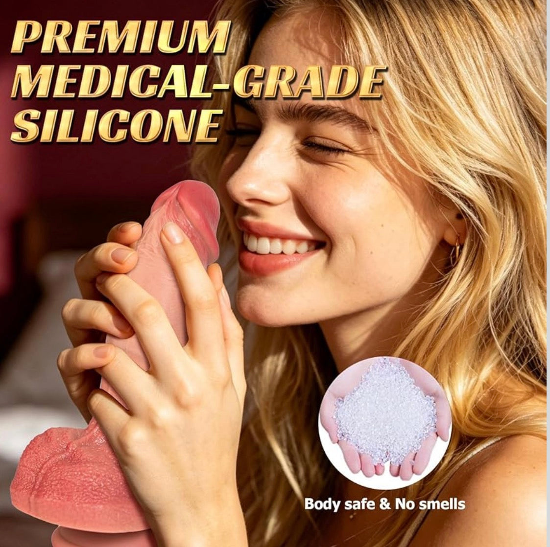 Consolador realista color carne con fuerte ventosa – Silicona premium de 6.88”, 4.92” insertable, curvado, manos libres y compatible con correa
