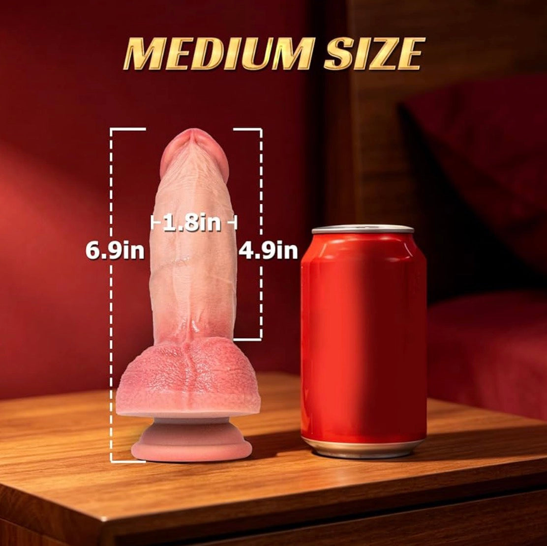 Consolador realista color carne con fuerte ventosa – Silicona premium de 6.88”, 4.92” insertable, curvado, manos libres y compatible con correa